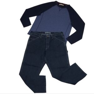 Lee Dungarees Carpenter Jean Relaxed Bootcut Fit Straight Leg Dark Wash Work